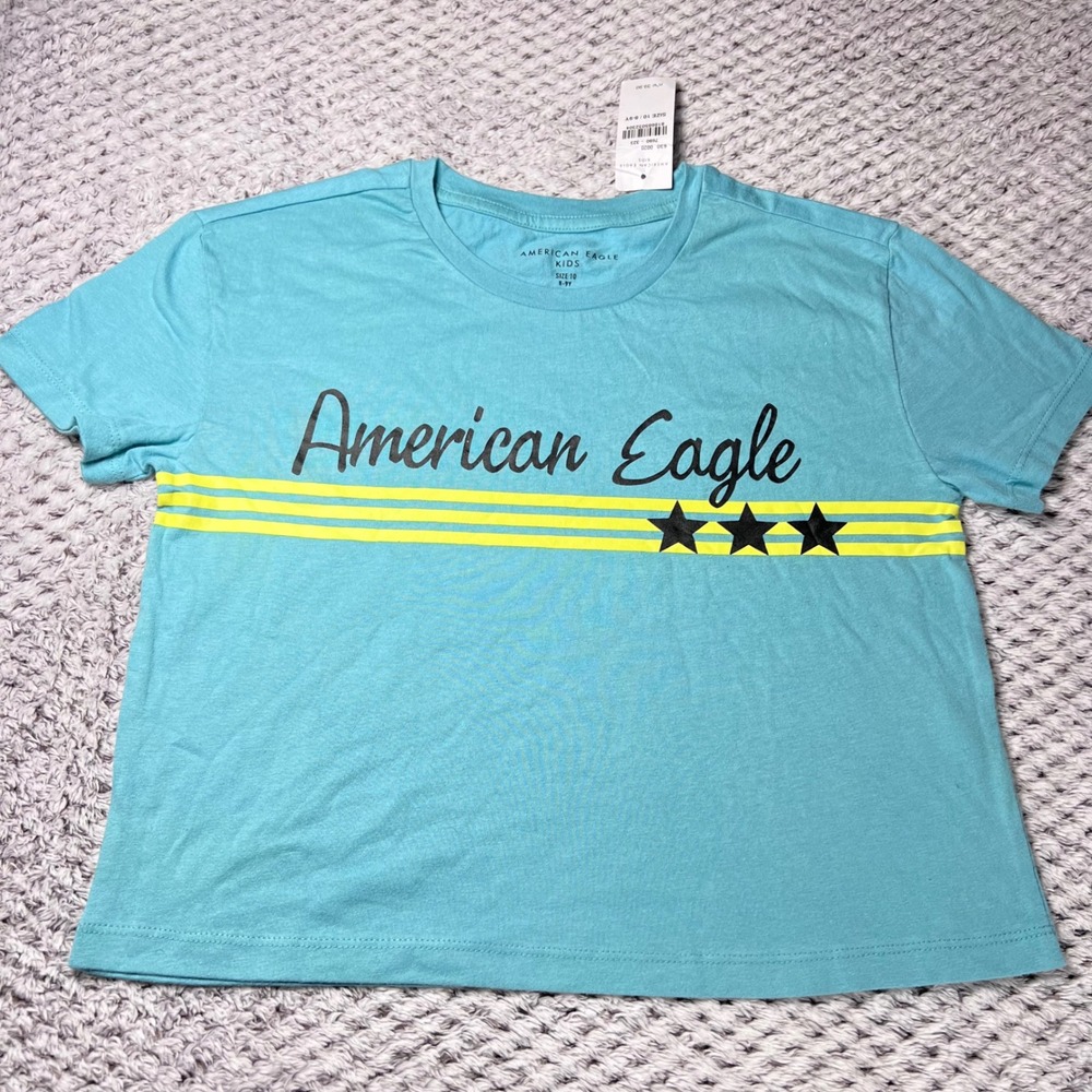 American Eagle Kids Turquoise Graphic T Shirt‎ Stars Stripes Size 10 8 9Y